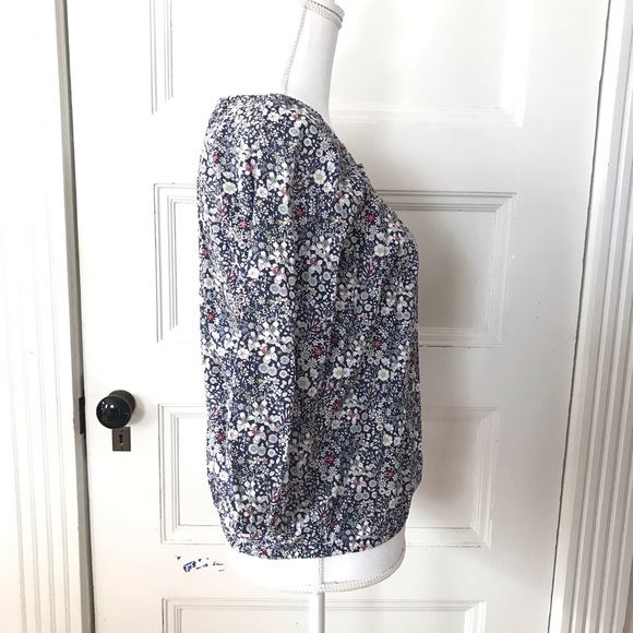 J Crew Liberty Junes Meadow Peasant Top Blue Floral Cotton Oversize - Picture 5 of 5